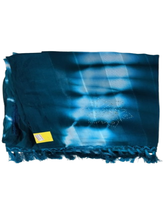 ShinySelect Printed Chiffon saree with stone work & blouse piece Blue