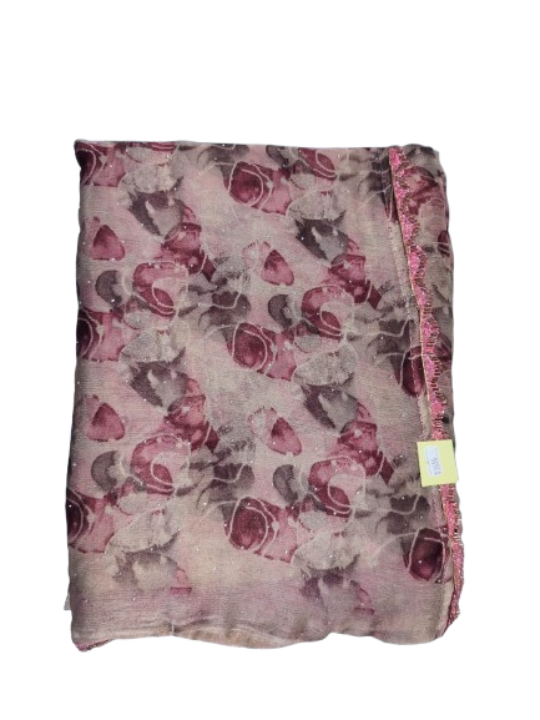 ShinySelect Printed Chiffon saree with stone work & blouse piece Pink