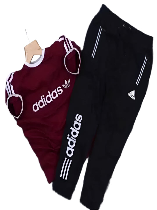 Poly Blend Tracksuits for Men (Maroon & Black, M)