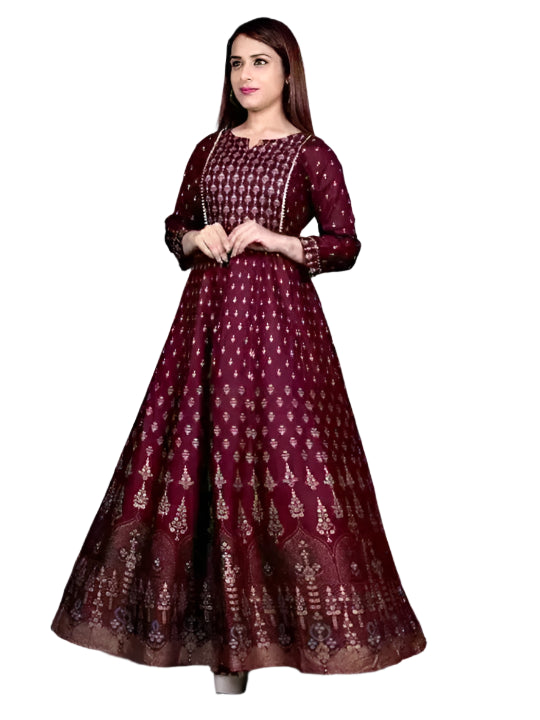 Rayon Printed Kurti for Women (Maroon, S-3XL)