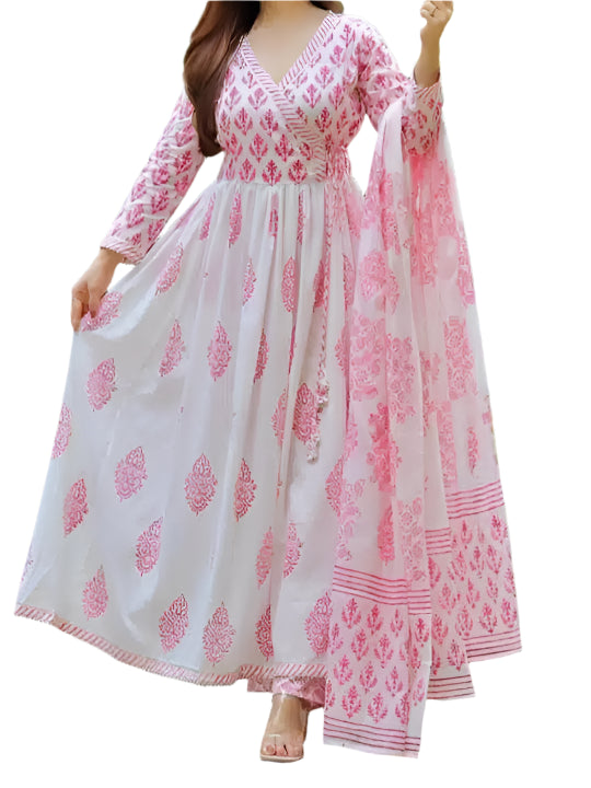 Rayon Printed Kurta with Palazzo & Dupatta for Women (Pink, S-3XL) Pink