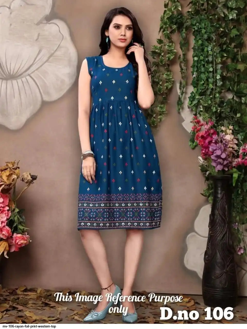 WT Women’s Foil Print 14kg Rayon Short Dress -6 colors | M-2XL