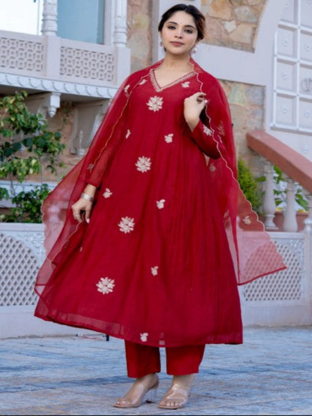 AA Viscose Silk Anarkali Kurta Set with Chanderi Dupatta and Pant