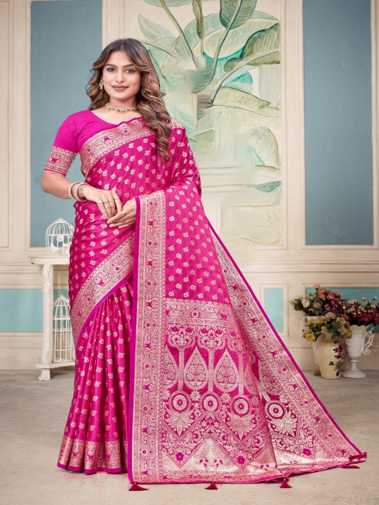 ShinySelect Partywear Women Rapier Silk Sarees - Variant A Dark Pink
