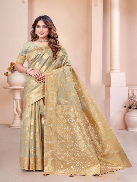 ShinySelect Partywear Women Rapier Silk Sarees - Variant C light Gray