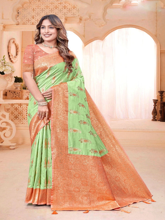 ShinySelect Partywear Women Rapier Silk Sarees - Variant D Light Green