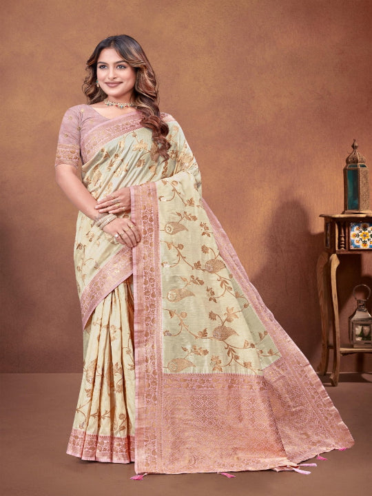 ShinySelect Partywear Women Rapier Silk Sarees - Variant E Light Gold