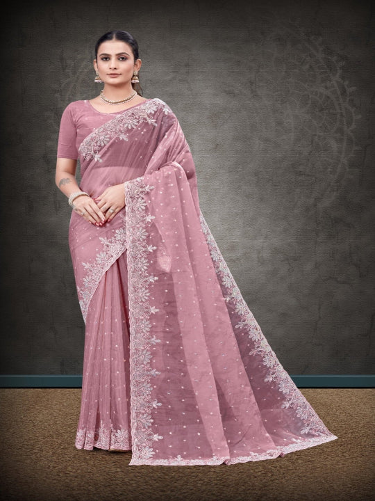 ShinySelect Partywear Women Crystal Sarees - Variant A Lavender