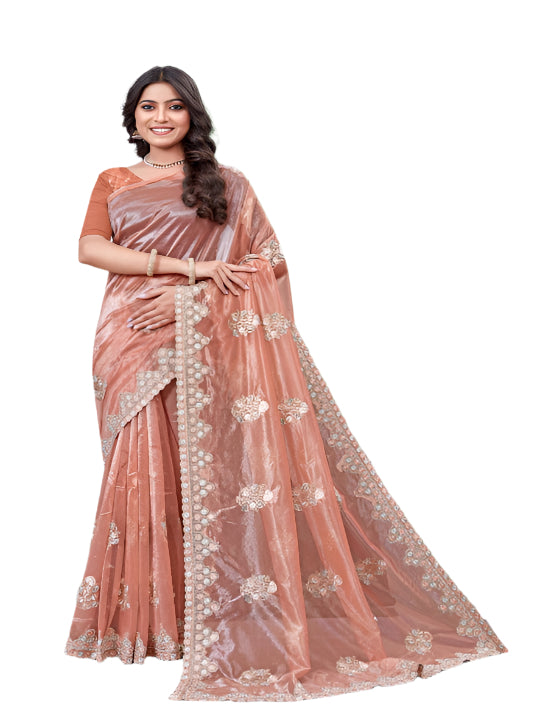 Shiny Select Partywear Lily Net Sarees Orange