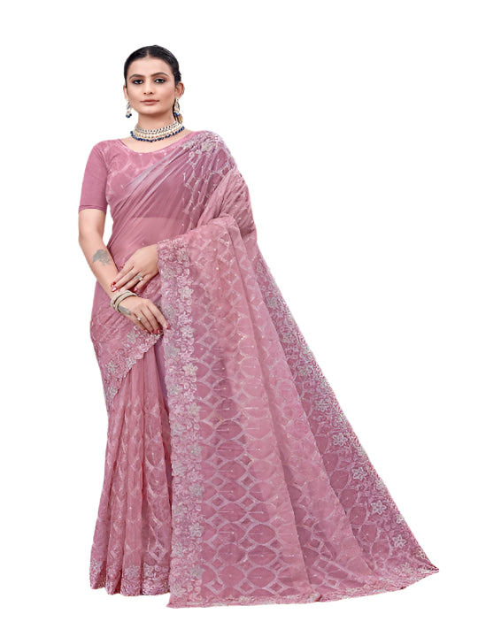 ShinySelect Partywear Women Crystal Sarees - Variant D Pink