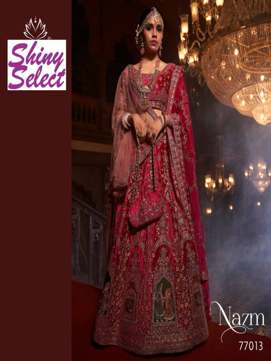 Velvet Wedding Designer Bridal Wear Nazm Lehenga Choli- 77013