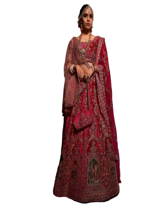 Velvet Wedding Designer Bridal Wear Nazm Lehenga Choli- 77013