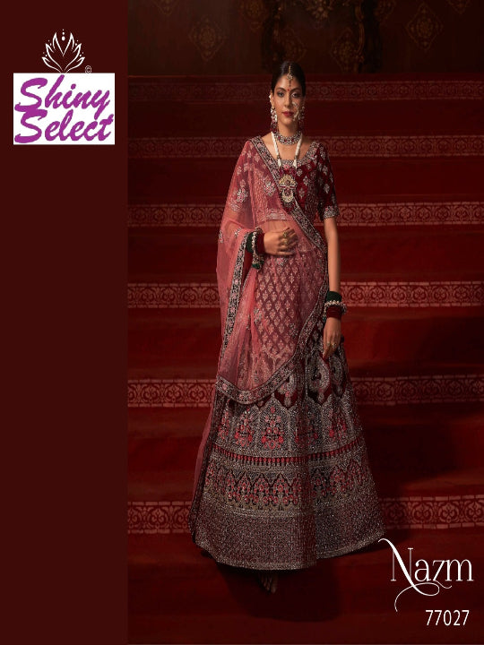 Velvet Wedding Designer Bridal Wear Nazm Lehenga Choli - 77027