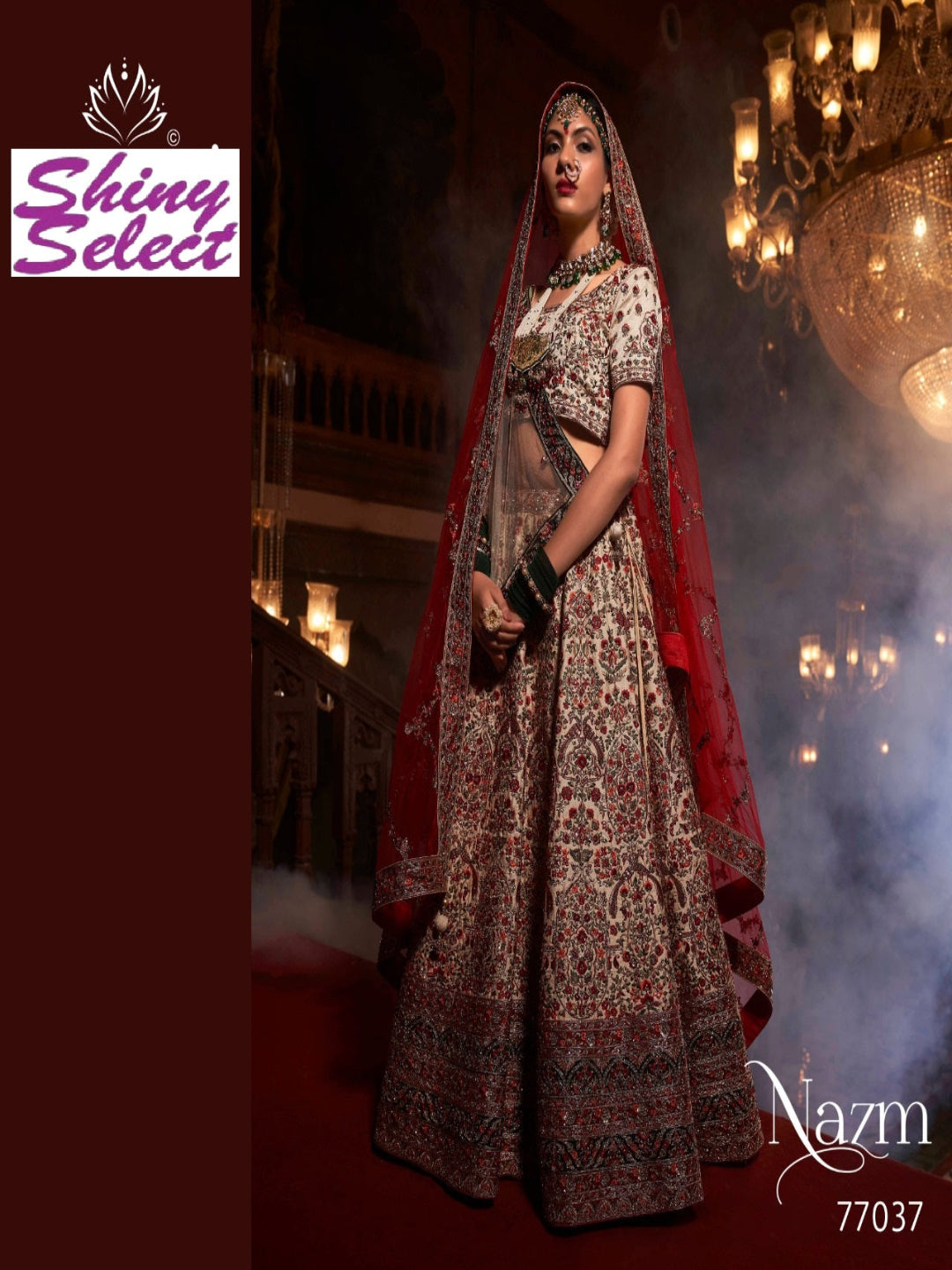 Velvet Wedding Designer Bridal Wear Nazm Lehenga Choli - 77037 Maroon