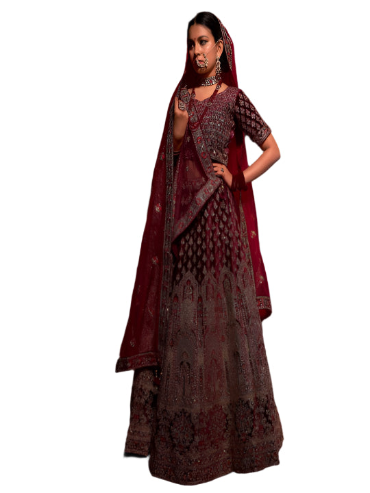 Velvet Wedding Designer Bridal Wear Nazm Lehenga Choli- 77051