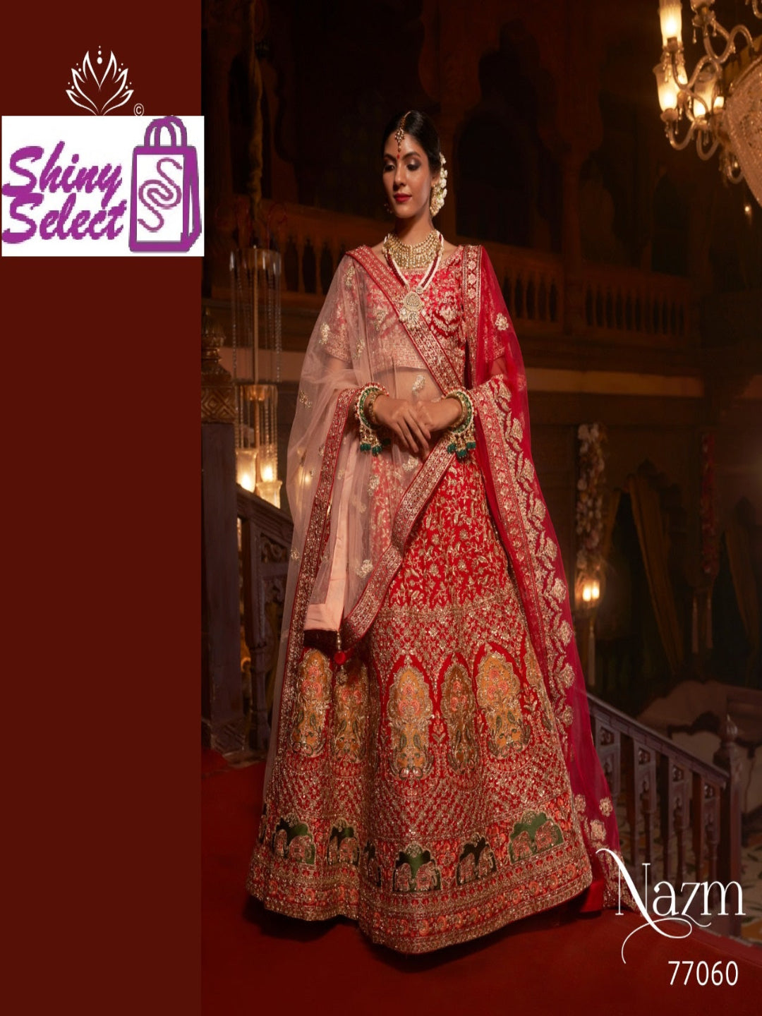 Silk Red Heavy Embroidered Bridal Silk Lehenga Choli -77060 Red