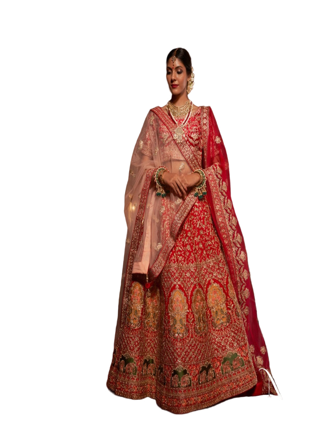 Silk Red Heavy Embroidered Bridal Silk Lehenga Choli -77060 Red