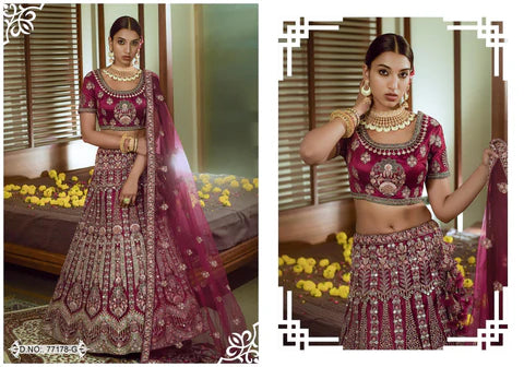 Net Magenta Purple Colour Velvet Semi Stiched Traditional Lehenga Choli - SSPV77178G