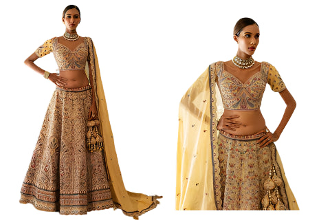 Mustard Yellow Zarkan Work Silk Semi Stitched Bridal Lehenga Choli - 77315
