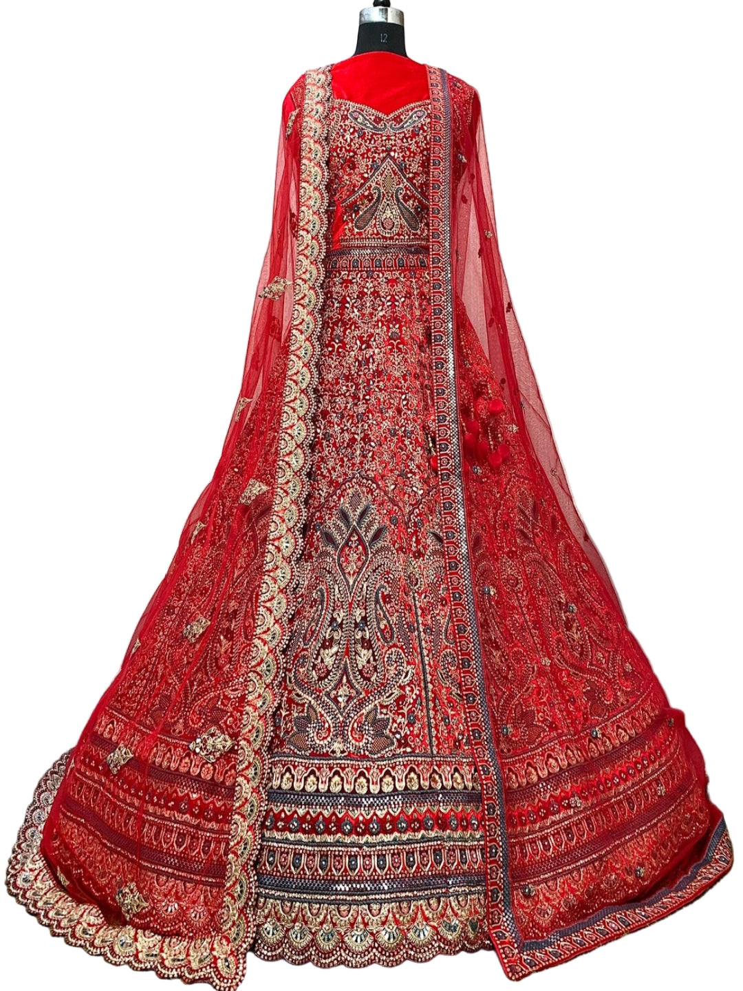 Velvet Multcolor Bridal Lehenga Choli With Double Dupatta -77321 Red