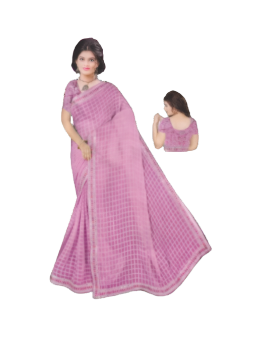 ShinySelect Chiffon saree with mirror work & blouse piece
