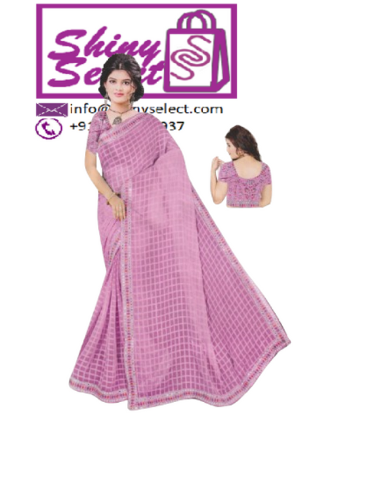 ShinySelect Chiffon saree with mirror work & blouse piece