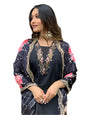 ICF Women Black floral round-neck kurta set with Dupatta