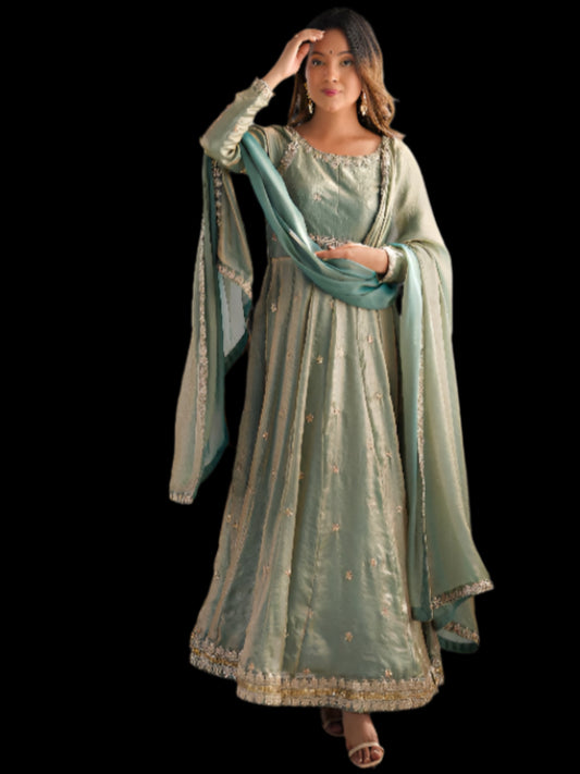 ES Fandy Silk Gown with Pant & Dupatta & Coding Sequnce work