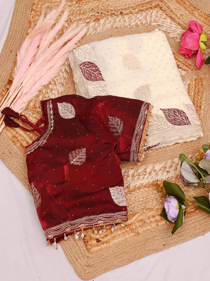 ES Luxurious Embroidered Saree with Ready-to-Wear Contrast Blouse