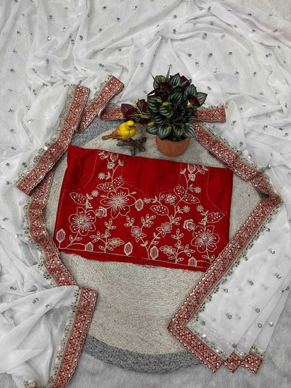 RE_YN Designer Faux Georgette Saree with Real Mirror & 5mm Sequins Work