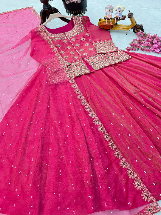 ES New Designer Shimmer Silk Party Top Lehenga & Dupatta Set