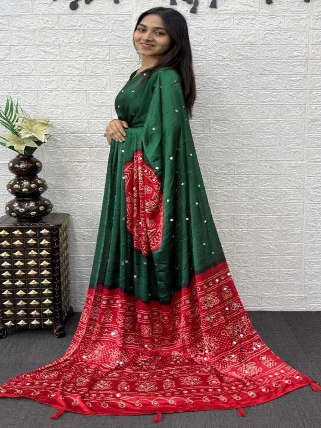 YNF Heavy Mirror Work Japan Satin Silk Saree with Latkan Pallu