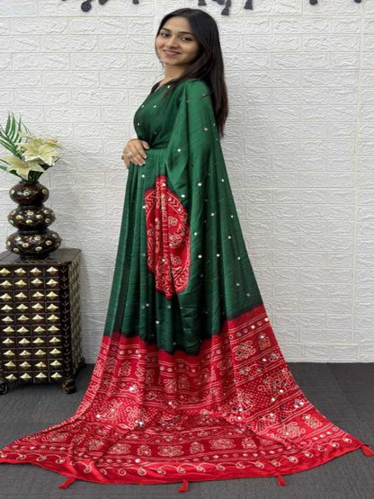 YNF Heavy Mirror Work Japan Satin Silk Saree with Latkan Pallu