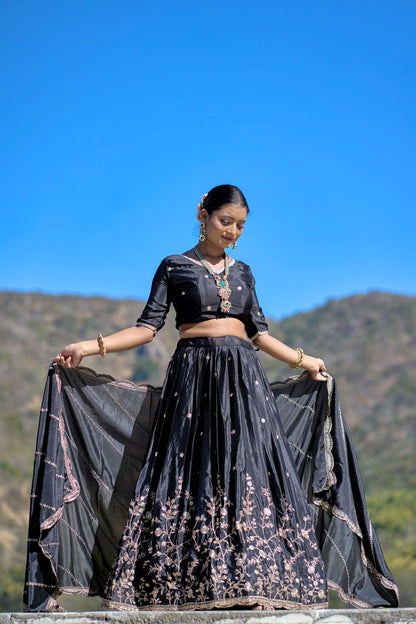 ES Heavy Chinon Silk Lehenga, Blouse & Dupatta with exquisite embroidery and zari work,