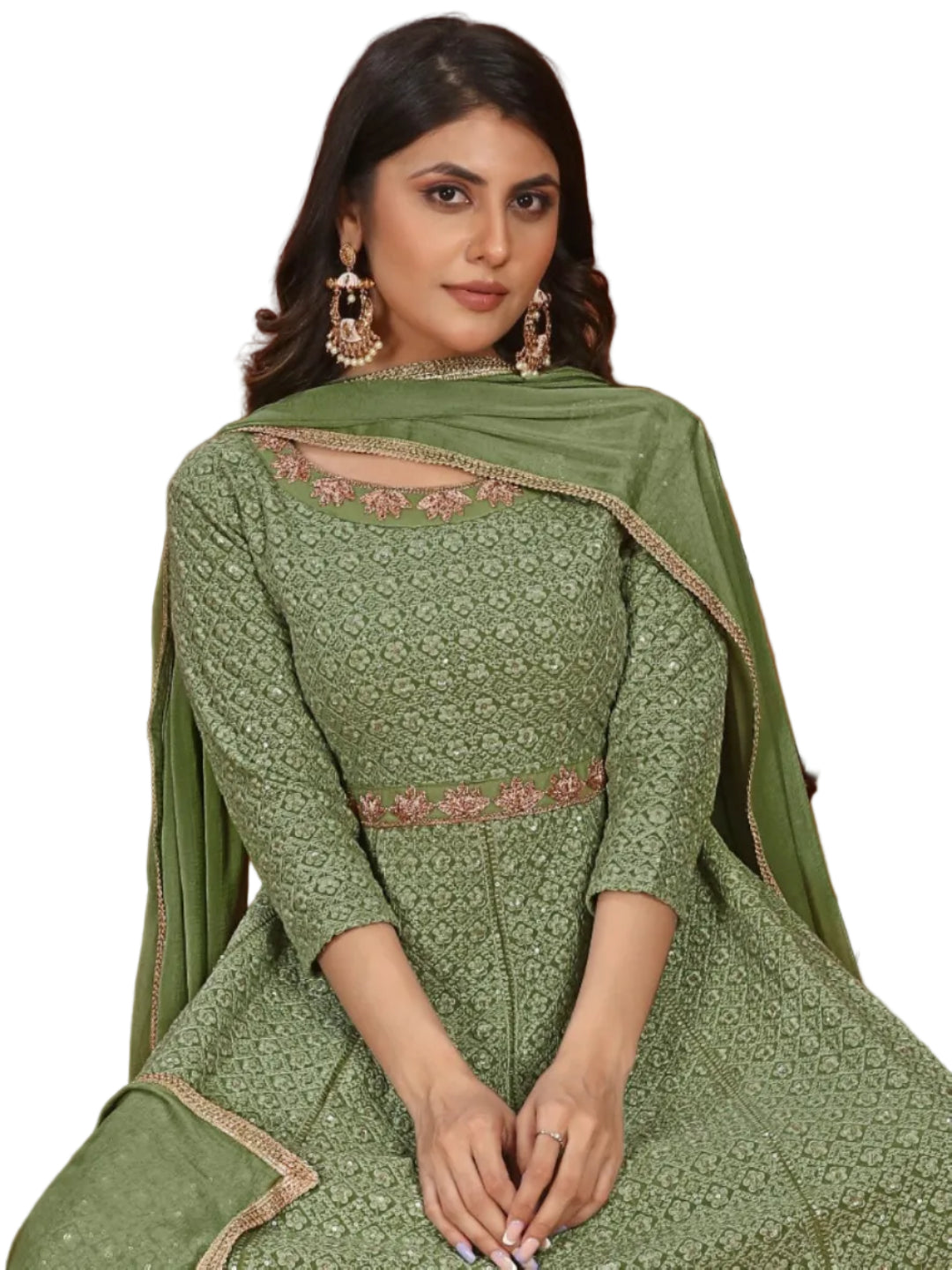 MV Premium Fox Georgette With Heavy Embroidery Work Gown & Dupatta