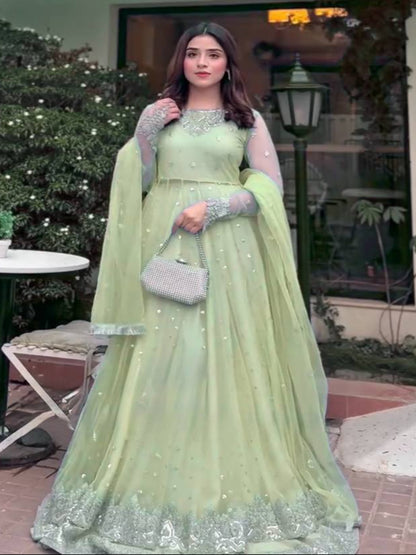 RE Women’s Festive Georgette Gown-Lehenga Set | Fully Stitched