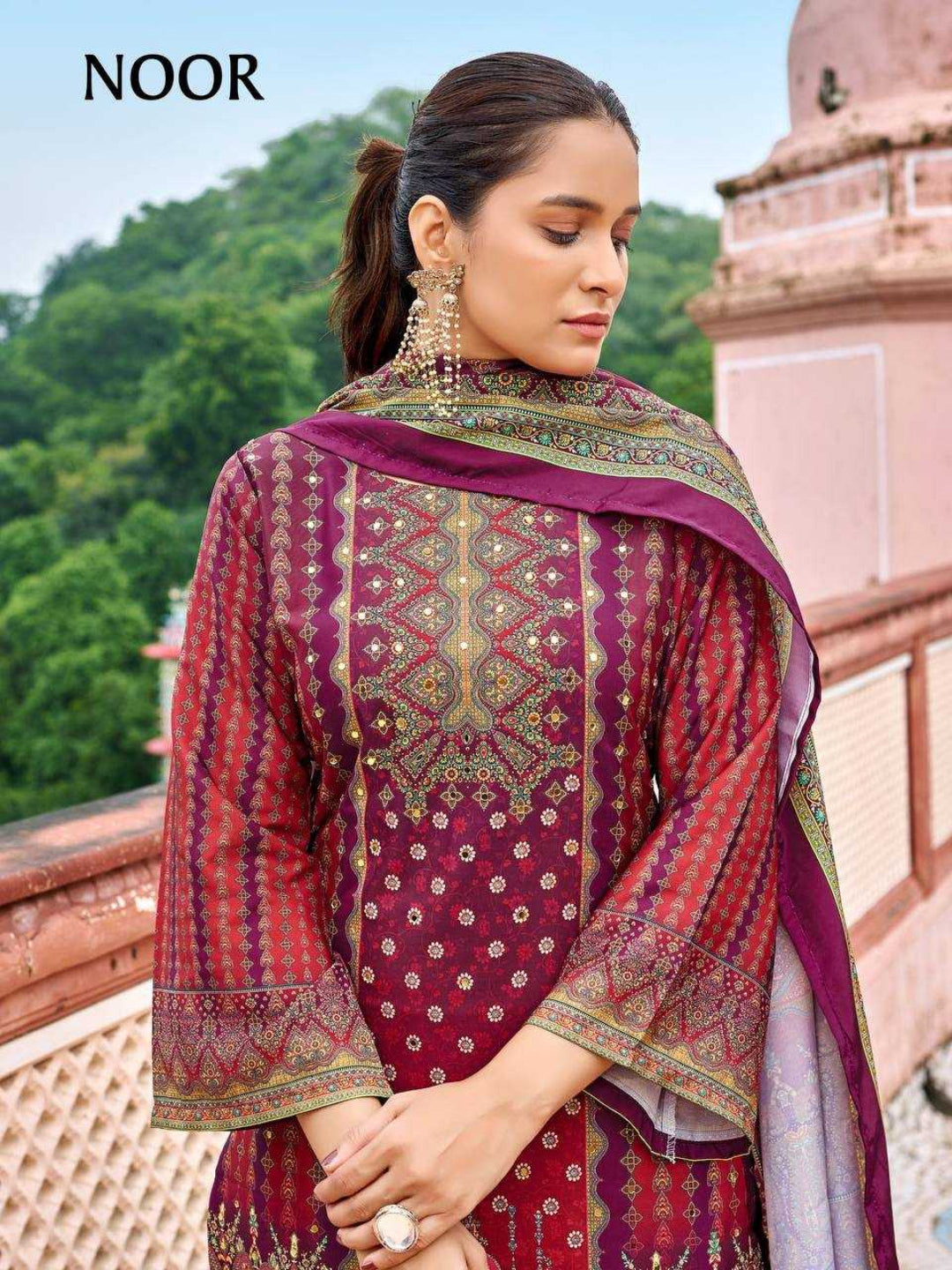 YNF Pure Crape Silk Fully Stitched Sharara Suit with Digital Print & Real Mirror Work