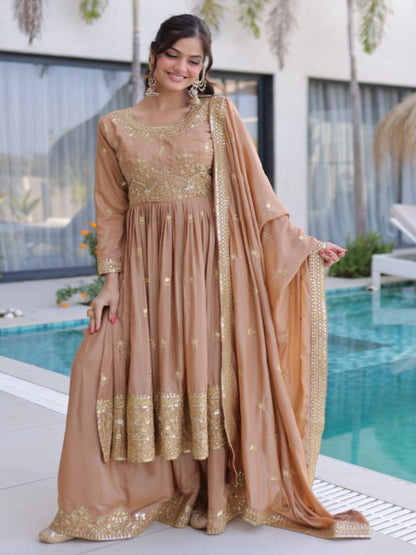 ER Heavy Party Wear Super Silk Sharara Suit with Embroidered Dupatta