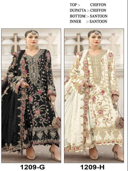 Women’s Chiffon Sequence Work Suit (XS to 5XL) with Khatli Neck Embroidery - RE