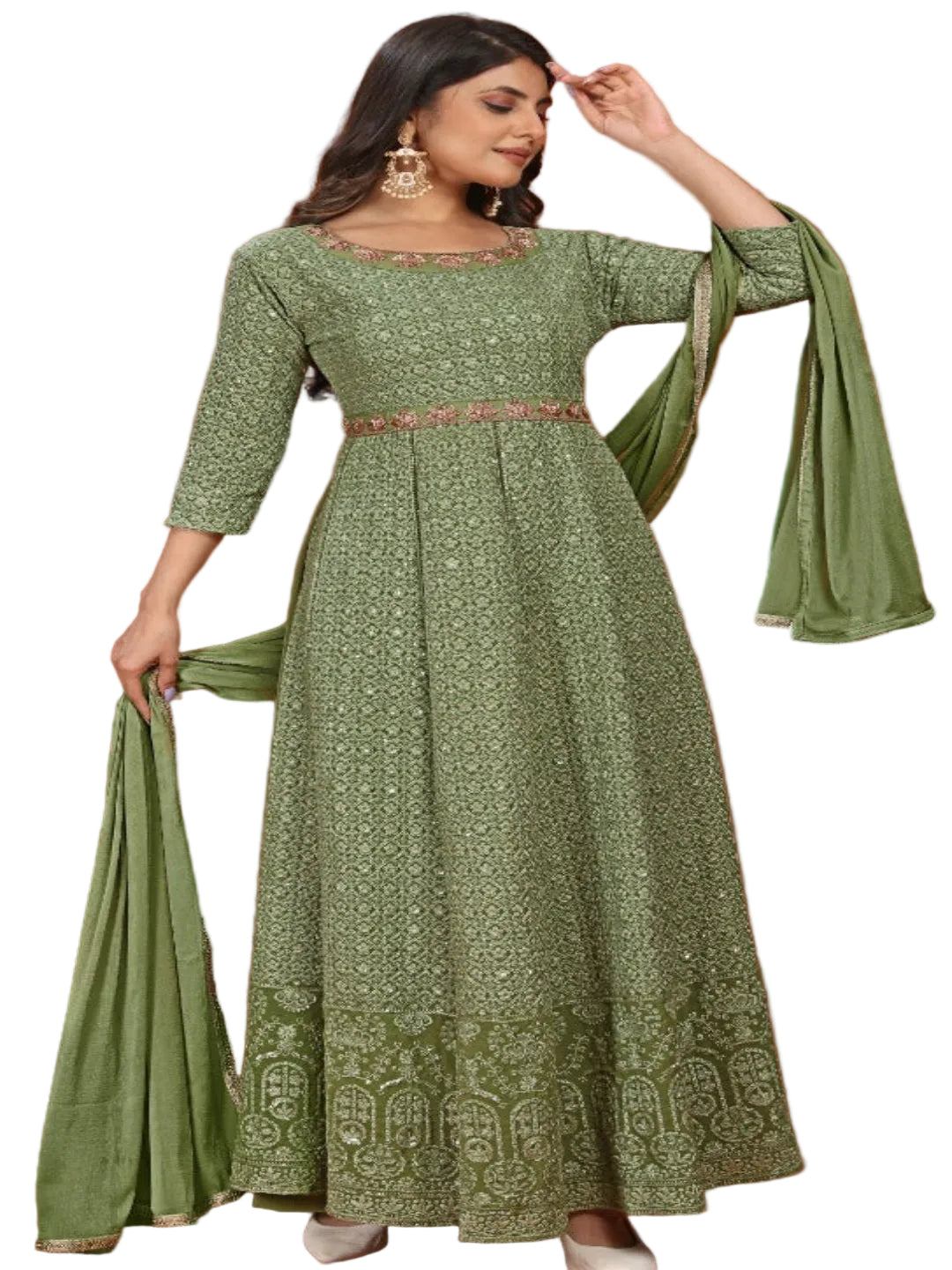 MV Premium Fox Georgette With Heavy Embroidery Work Gown & Dupatta