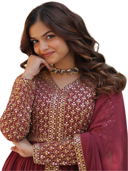 ES Faux Georgette with Embroidered Work Readymade Kurti with Pant & Dupatta Set
