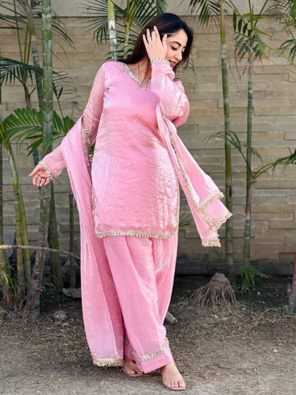 RE Premium Fendi Satin Designer Farsi Salwar Set with Real Mirror & Pearl Work