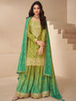 ES New Free-Size Stitched Catalog – Elegant Chinnon Silk Top, Plazzo & Dupatta