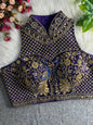 YNF Ready-to-Wear Padded Blouse Italian Silk Halter Neck with Heavy Hand Embroidery