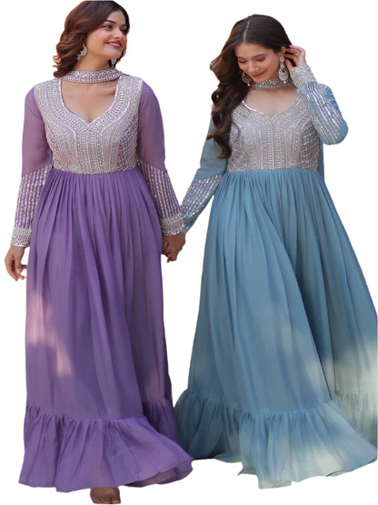 ES Star Georgette Gown with Embroidery Beads Sequins-work