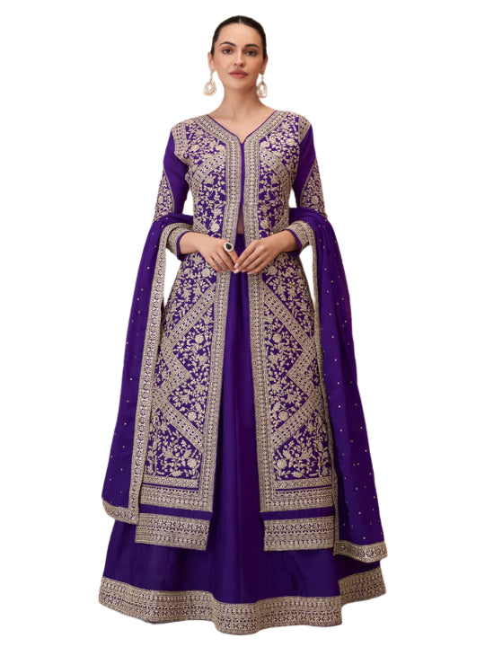 ES Heavy Embroidered Pakistani Style Chinon Silk Lehenga Choli