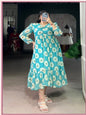 Four different colored dresses displayed side by side with a neutral background.