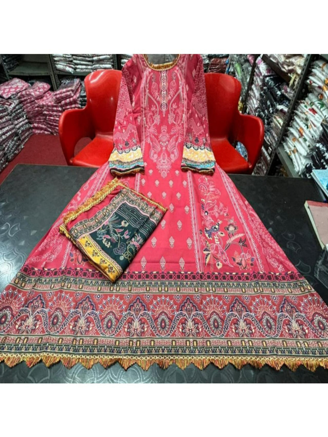 WT Designer Pure Muslin Red Pakistani Salwar Suit (M-XXL)