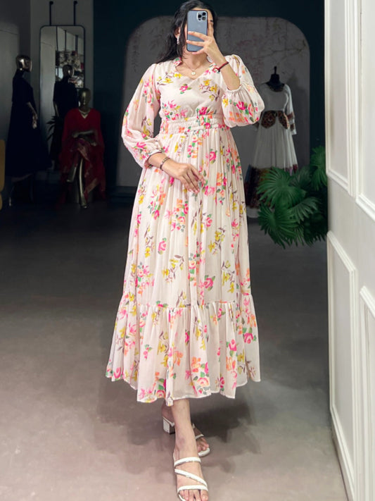ES Elegant Floral  Lightweight Georgette Frock – Light, Flattering & Twirl-Ready