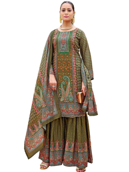 YNF Pure Crape Silk Fully Stitched Sharara Suit with Digital Print & Real Mirror Work